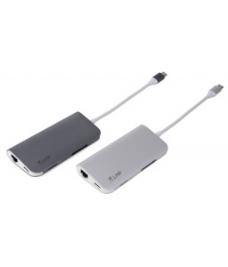 LMP USB-C mini Dock 8-port with HDMI, 3x USB 3.0, Ethernet, SD/MicroSD, USB-C charging, Silver