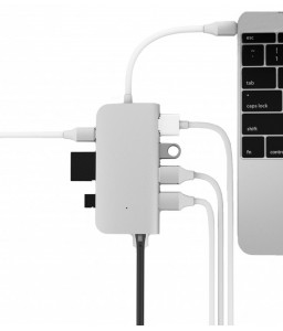LMP USB-C mini Dock 8-port with HDMI, 3x USB 3.0, Ethernet, SD/MicroSD, USB-C charging, Silver